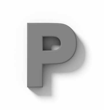 P harfi 3d orta gri beyaz gölge - orthogonal projeksiyon - 3d render ile izole