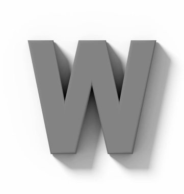 harf W 3d orta gri beyaz gölge - orthogonal projeksiyon - 3d render ile izole