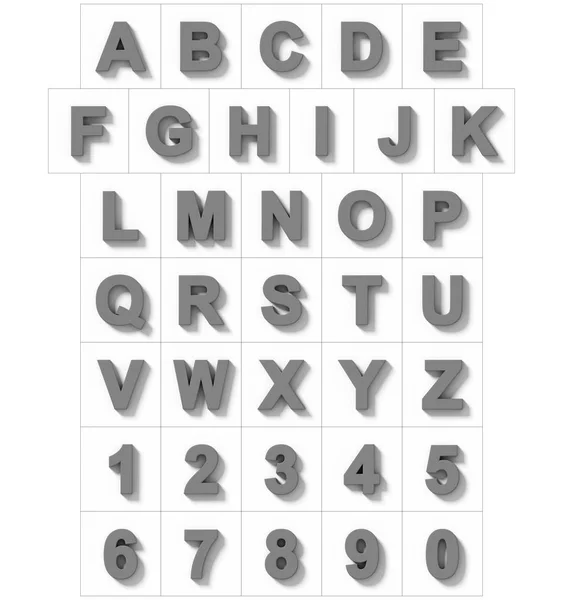 Letras Números Médio Cinza Isolado Branco Com Sombra Projeção Ortogonal — Fotografia de Stock