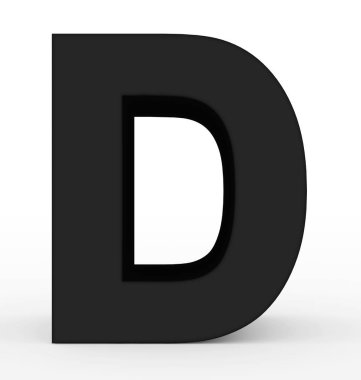 D harfi 3d temiz siyah beyaz - 3d render izole
