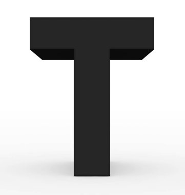 T harfinin 3d siyah beyaz - 3d render izole