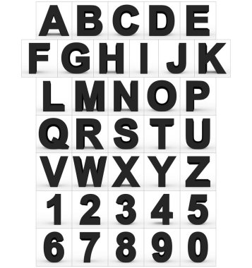 harf ve rakam 3d siyah beyaz - 3d render izole