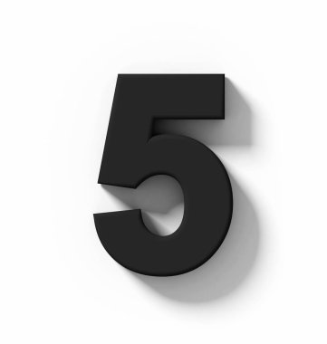 Sayı 5 beyaz gölge - orthogonal projeksiyon - 3d render ile izole 3d siyah