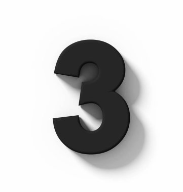 Sayı 3 beyaz gölge - orthogonal projeksiyon - 3d render ile izole 3d siyah