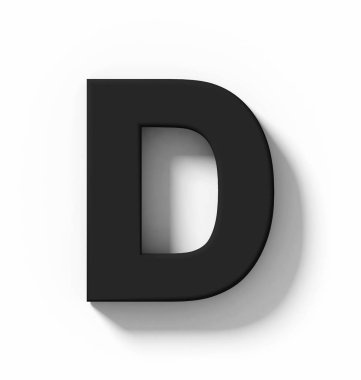 D harfi 3d siyah beyaz gölge - orthogonal projeksiyon - 3d render ile izole