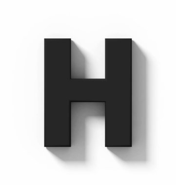H harfi 3d siyah beyaz gölge - orthogonal projeksiyon - 3d render ile izole