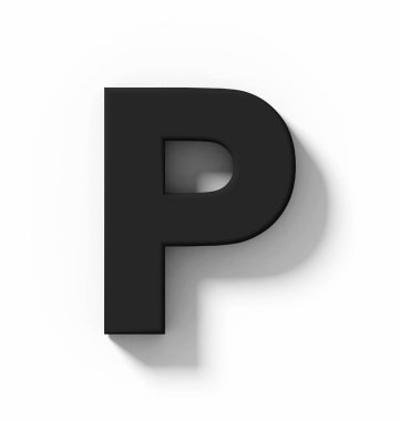 P harfi 3d siyah beyaz gölge - orthogonal projeksiyon - 3d render ile izole