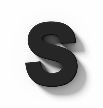 S harfi 3d siyah beyaz gölge - orthogonal projeksiyon - 3d render ile izole