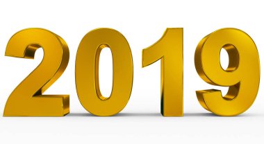 yıl 2019 altın 3d sayılar beyaz - 3d render izole