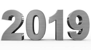 yıl 2019 metal 3d numaraları beyaz - 3d render izole