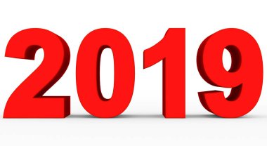 yıl 2019 kırmızı 3d numaraları beyaz - 3d render izole