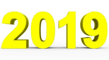yıl 2019 sarı 3d numaraları beyaz - 3d render izole