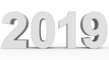 yıl 2019 beyaz 3d numaraları beyaz - 3d render izole