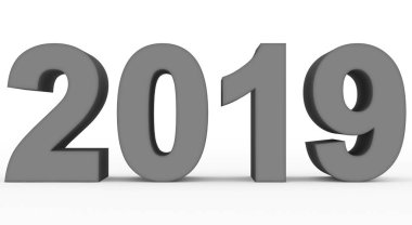 yıl 2019 orta gri beyaz - 3d render izole 3d numaraları