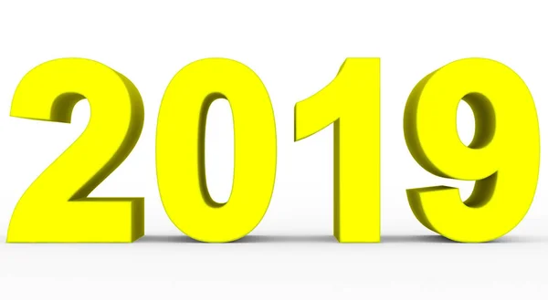 Yıl 2019 Sarı Numaraları Beyaz Render Izole — Stok fotoğraf