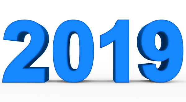 Rok 2019 Modrá Čísla Izolované Bílém Vykreslování — Stock fotografie