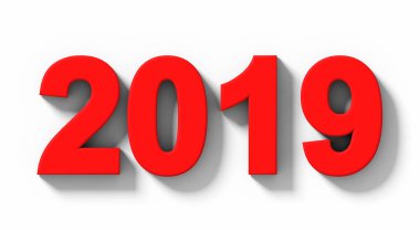 yıl 2019 gölge beyaz - orthogonal projeksiyon - 3d render izole kırmızı 3d rakamlarla