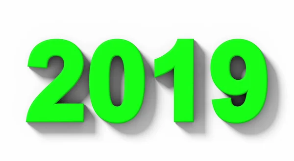 Year 2019 Green Numbers Shadow Isolated White Orthogonal Projection Rendering — Stock Photo, Image