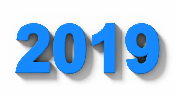 Year 2019 Blue Numbers Shadow Isolated White Orthogonal Projection Rendering — Stock Photo, Image