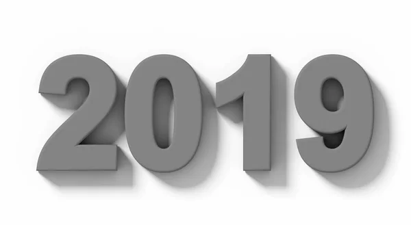Year 2019 Medium Gray Numbers Shadow Isolated White Orthogonal Projection — Stock Photo, Image