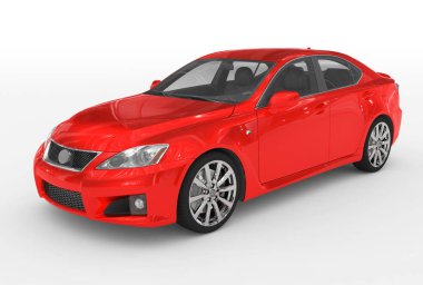araba beyaz - izole kırmızı boya, şeffaf cam - sol ön yan görünüm - 3d render