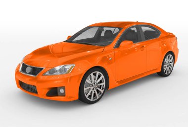 araba beyaz - izole turuncu Boya, şeffaf cam - sol ön yan görünüm - 3d render