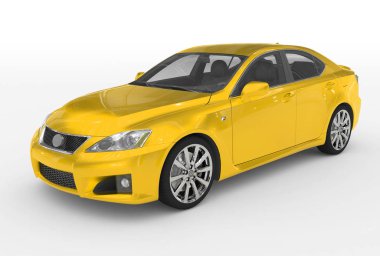 araba beyaz - izole sarı boya, şeffaf cam - sol ön yan görünüm - 3d render