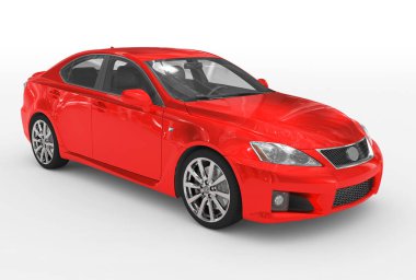 araba beyaz - izole kırmızı boya, şeffaf cam - ön-sağ yan görünüm - 3d render