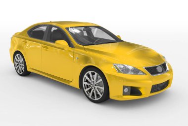 araba beyaz - izole sarı boya, şeffaf cam - ön-sağ yan görünüm - 3d render