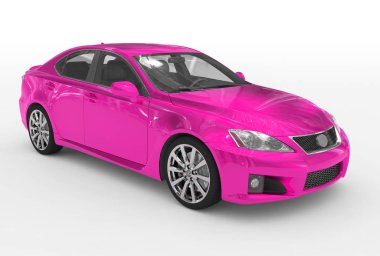 araba beyaz - izole mor boya, şeffaf cam - ön-sağ yan görünüm - 3d render