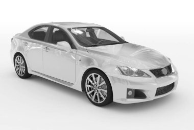 beyaz - izole araba beyaz boya, şeffaf cam - ön-sağ yan görünüm - 3d render