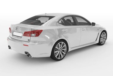 beyaz - izole araba beyaz boya, şeffaf cam - arka sağ yan görünüm - 3d render