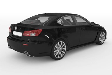 beyaz - izole araba siyah boya, şeffaf cam - arka sağ yan görünüm - 3d render