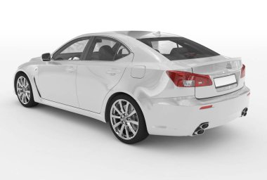 beyaz - izole araba beyaz boya, şeffaf cam - arka sol yan görünüm - 3d render