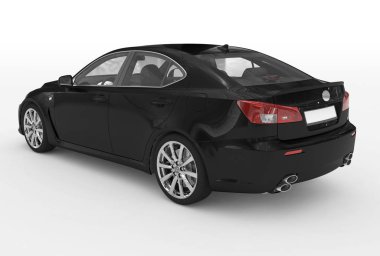 beyaz - izole araba siyah boya, şeffaf cam - arka sol yan görünüm - 3d render