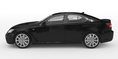 beyaz - izole araba siyah boya, şeffaf cam - yan görünüm - 3d render yaptı