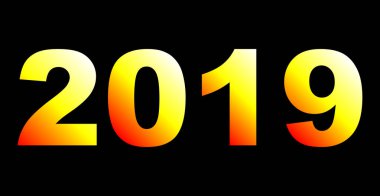 yıl 2019 - beyaz sarı turuncu kırmızı degrade, sıcak ışık, izole numaraları - vektör çizim