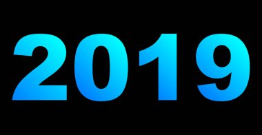 yıl 2019 - mavi mavi degrade, soğuk ışık, izole numaraları - vektör çizim