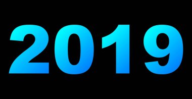 yıl 2019 - mavi mavi degrade, soğuk ışık, izole numaraları - vektör çizim
