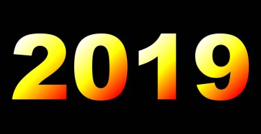 yıl 2019 - beyaz sarı turuncu kırmızı degrade, sıcak ışık, izole numaraları - vektör çizim
