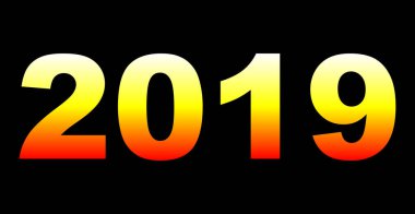 yıl 2019 - beyaz sarı turuncu kırmızı degrade, sıcak ışık, izole numaraları - vektör çizim