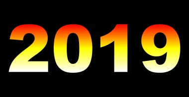 yıl 2019 - beyaz sarı turuncu kırmızı degrade, sıcak ışık, izole numaraları - vektör çizim
