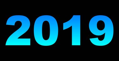 yıl 2019 - mavi mavi degrade, soğuk ışık, izole numaraları - vektör çizim