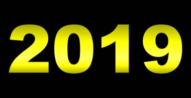 yıl 2019 - sarı degrade yansıma, izole numaraları - vektör çizim