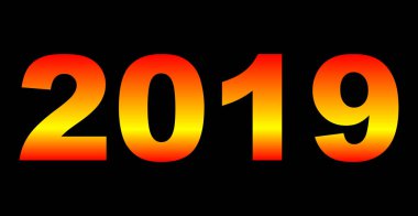 yıl 2019 - sarı turuncu kırmızı degrade, sıcak ışık yansıması, izole numaraları - vektör çizim