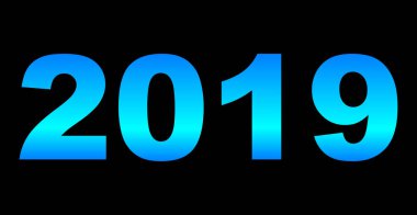 yıl 2019 - mavi mavi degrade, soğuk ışık yansıması, izole numaraları - vektör çizim