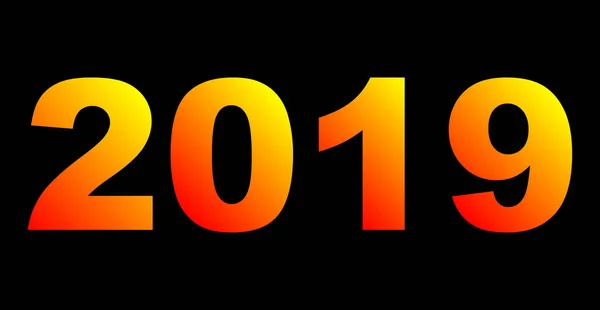 Año 2019 Gradiente Rojo Naranja Amarillo Luz Cálida Números Aislados — Vector de stock