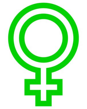 Kadın sembol simge - yeşil özetlenen, illüstrasyon izole - vektör