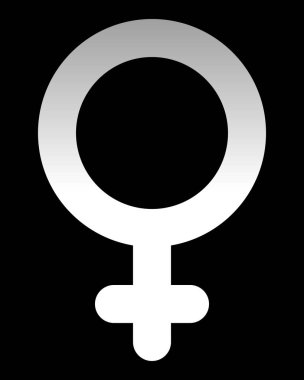 Kadın sembol simge - beyaz yuvarlak degrade, izole - illüstrasyon vektör