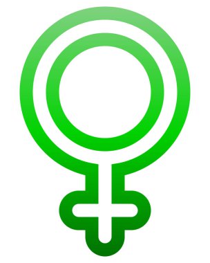 Kadın sembol simge - yuvarlak yeşil degrade, özetlenen izole - illüstrasyon vektör